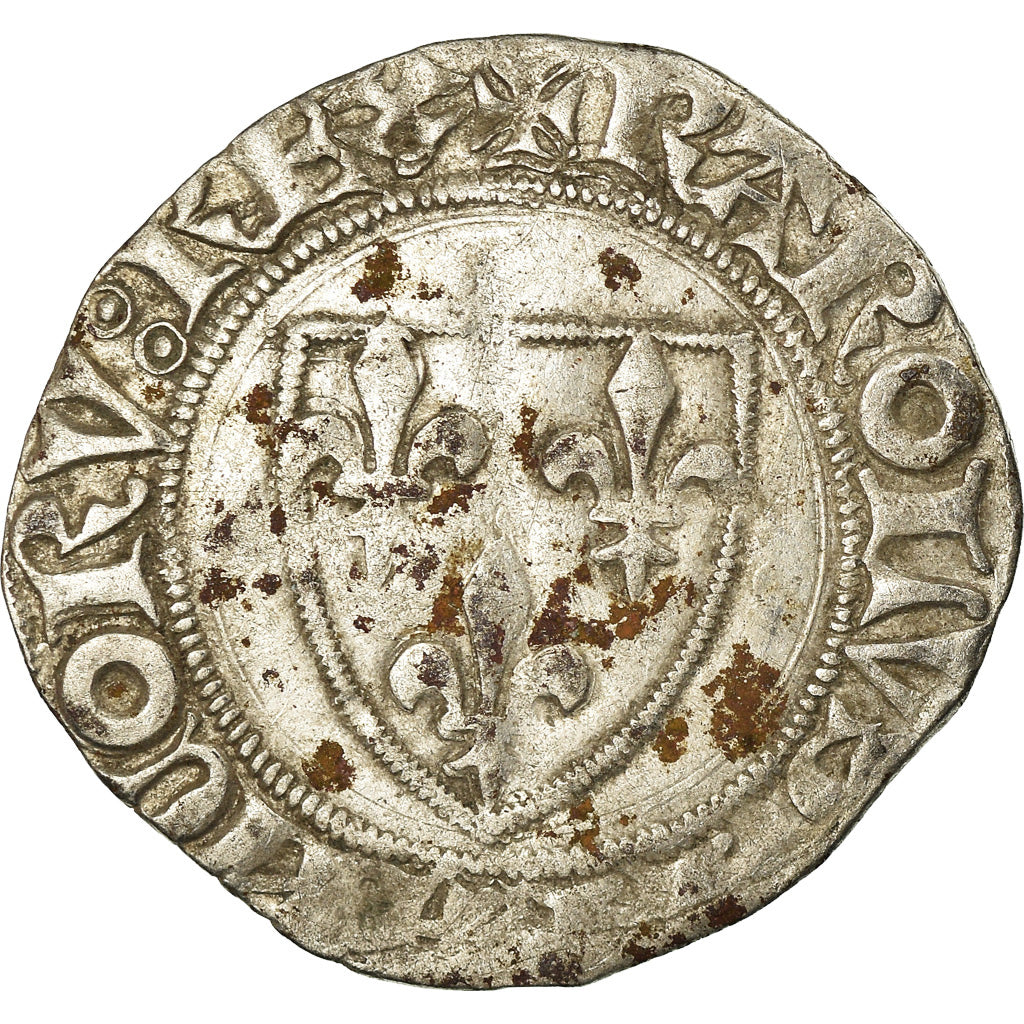 Coin, France, Charles VI, Blanc Guénar, Saint Lô, VF(30-35), Billon