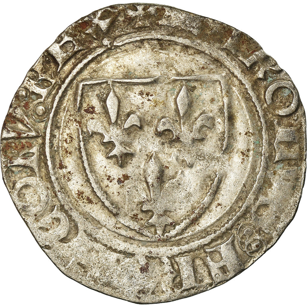Coin, France, Charles VI, Blanc Guénar, Saint Lô, VF(30-35), Billon