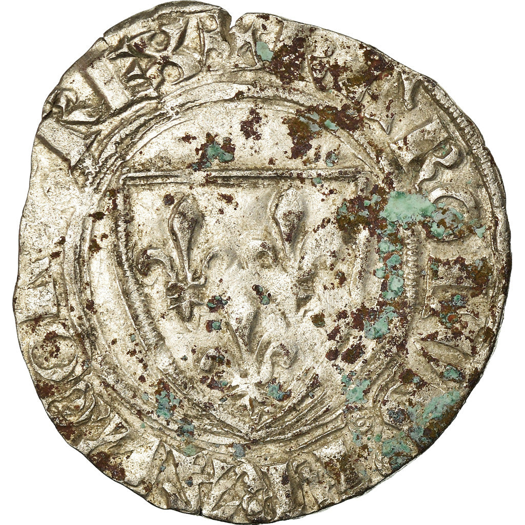 Coin, France, Charles VI, Blanc Guénar, Romans, VF(20-25), Billon