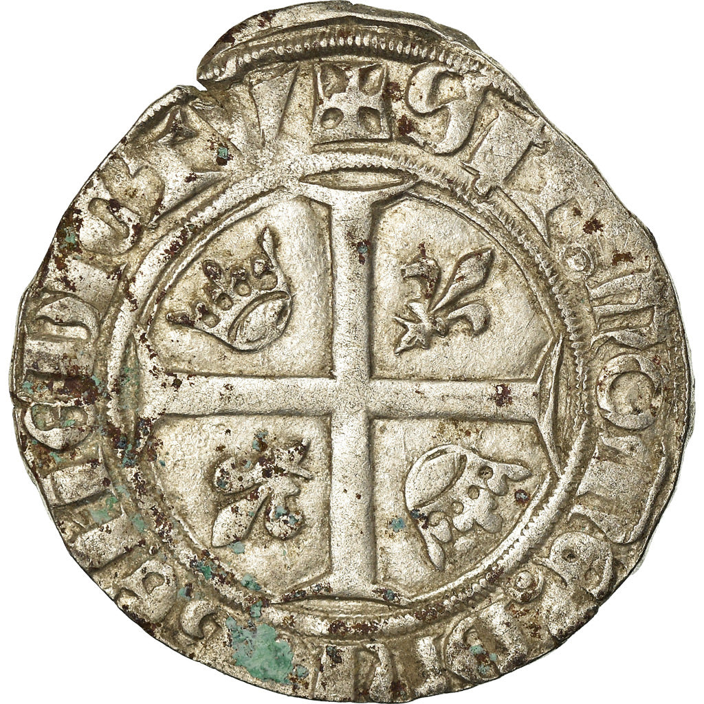 Coin, France, Charles VI, Blanc Guénar, Romans, VF(20-25), Billon