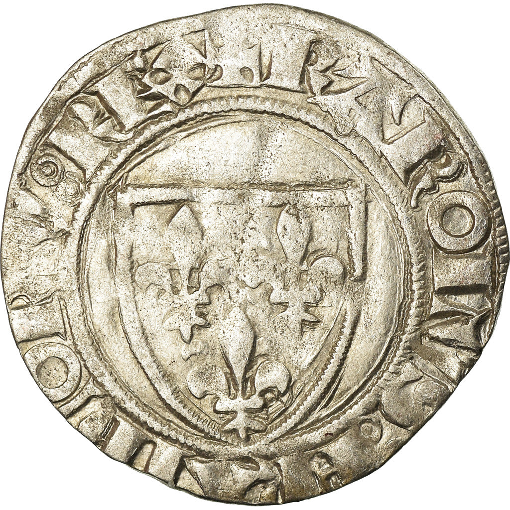 Coin, France, Charles VI, Blanc Guénar, Romans, EF(40-45), Billon