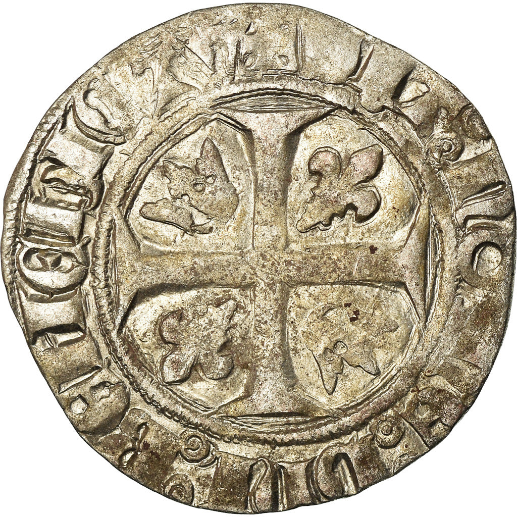 Coin, France, Charles VI, Blanc Guénar, Romans, EF(40-45), Billon
