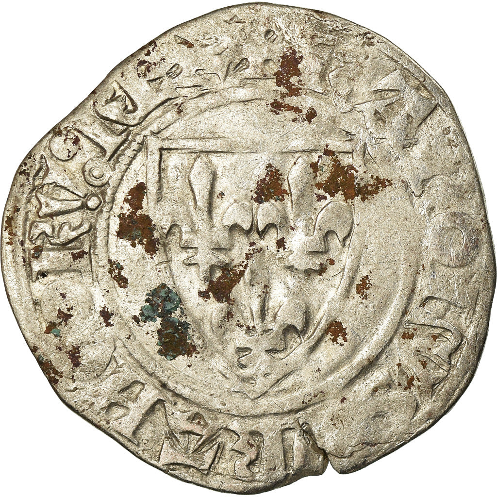 Coin, France, Charles VI, Blanc Guénar, Rouen, VF(20-25), Billon, Duplessy:377A