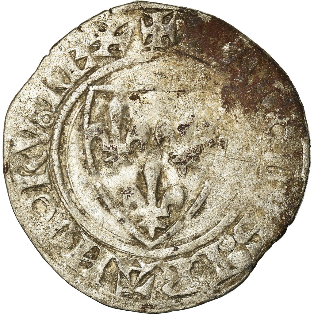 Coin, France, Charles VI, Blanc Guénar, Rouen, VF(20-25), Billon, Duplessy:377A