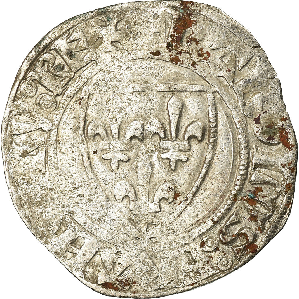 Coin, France, Charles VI, Blanc Guénar, Rouen, VF(20-25), Billon, Duplessy:377A