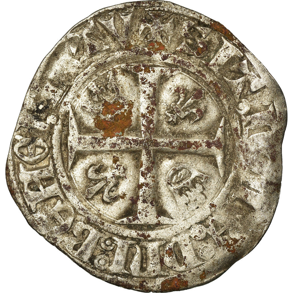 Coin, France, Charles VI, Blanc Guénar, Rouen, VF(30-35), Billon, Duplessy:377A