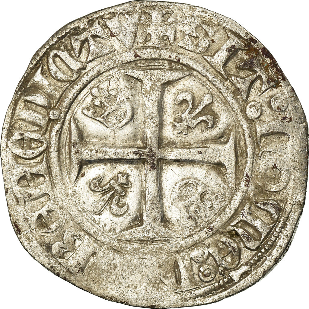 Coin, France, Charles VI, Blanc Guénar, Rouen, VF(30-35), Billon, Duplessy:377A