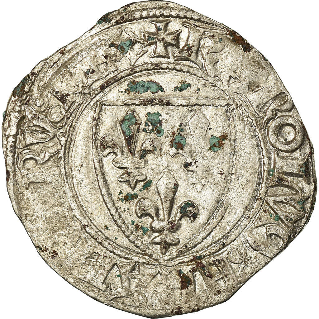 Coin, France, Charles VI, Blanc Guénar, Rouen, VF(30-35), Billon, Duplessy:377A