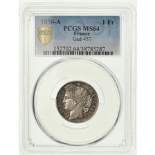 Coin, France, Cérès, Franc, 1850, Paris, PCGS, MS64, Silver, KM:759.1, graded
