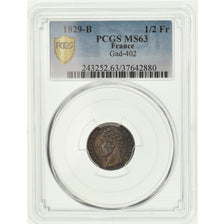 Moneta, Francja, Charles X, 1/2 Franc, 1829, Rouen, PCGS, MS63, MS(63), Srebro