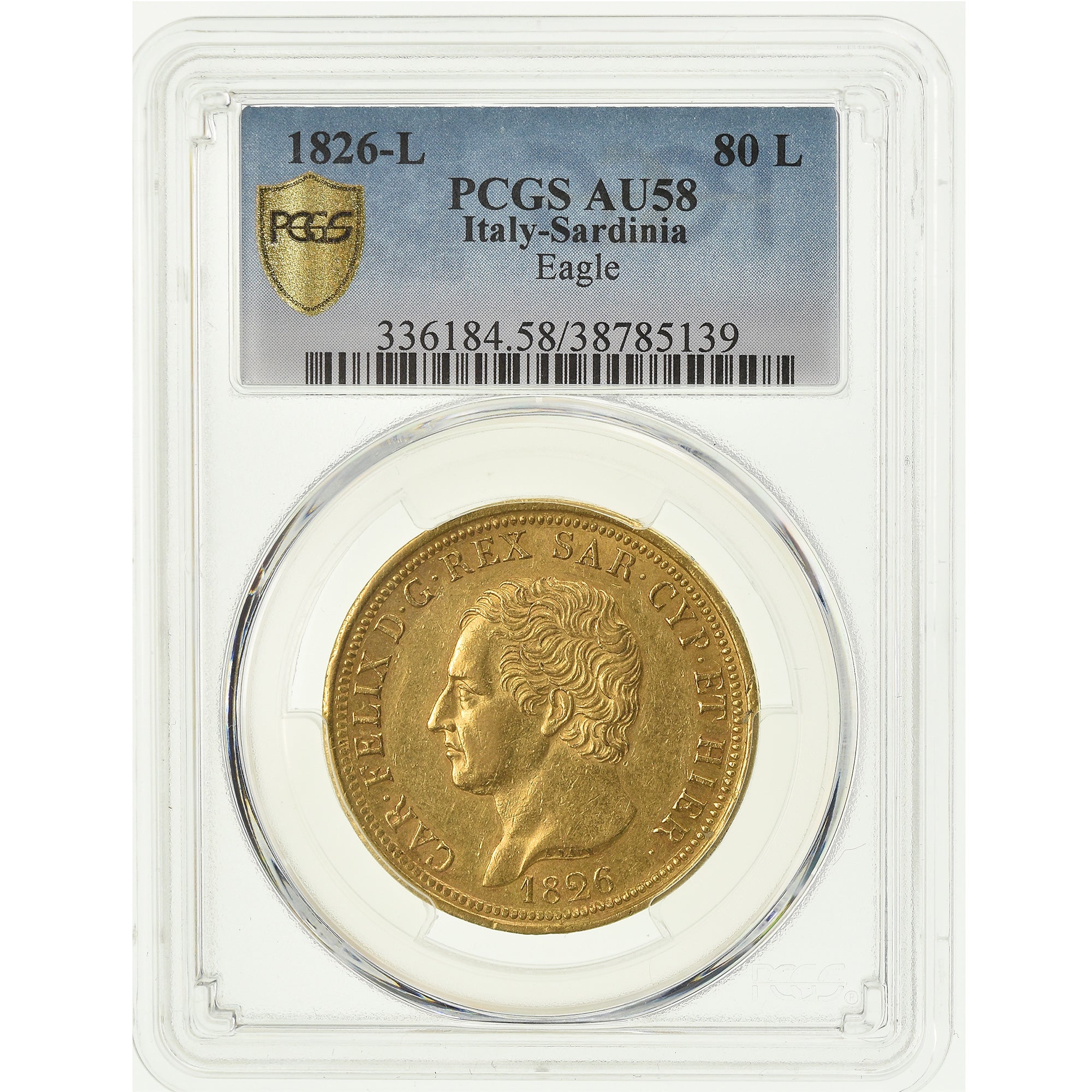 Moeda, ESTADOS ITALIANOS, SARDINIA, Carlo Felice, 80 Lire, 1826, Torino, PCGS