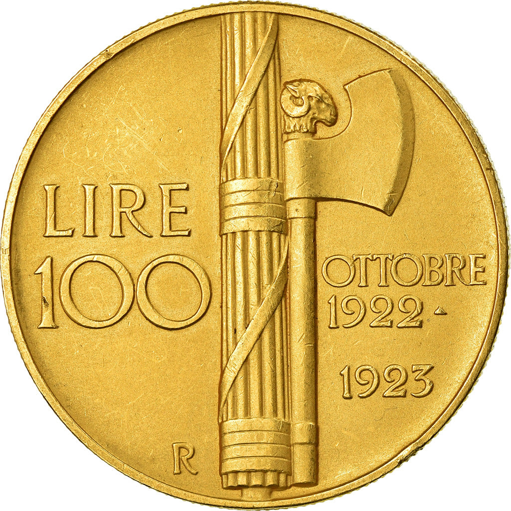 Coin, Italy, Vittorio Emanuele III, 100 Lire, 1923, Rome, AU(50-53), Gold, KM:65
