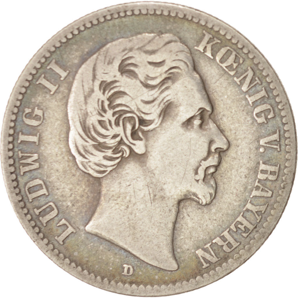German States, BAVARIA, Ludwig II, 2 Mark, 1876, Munich, Silver, KM:903
