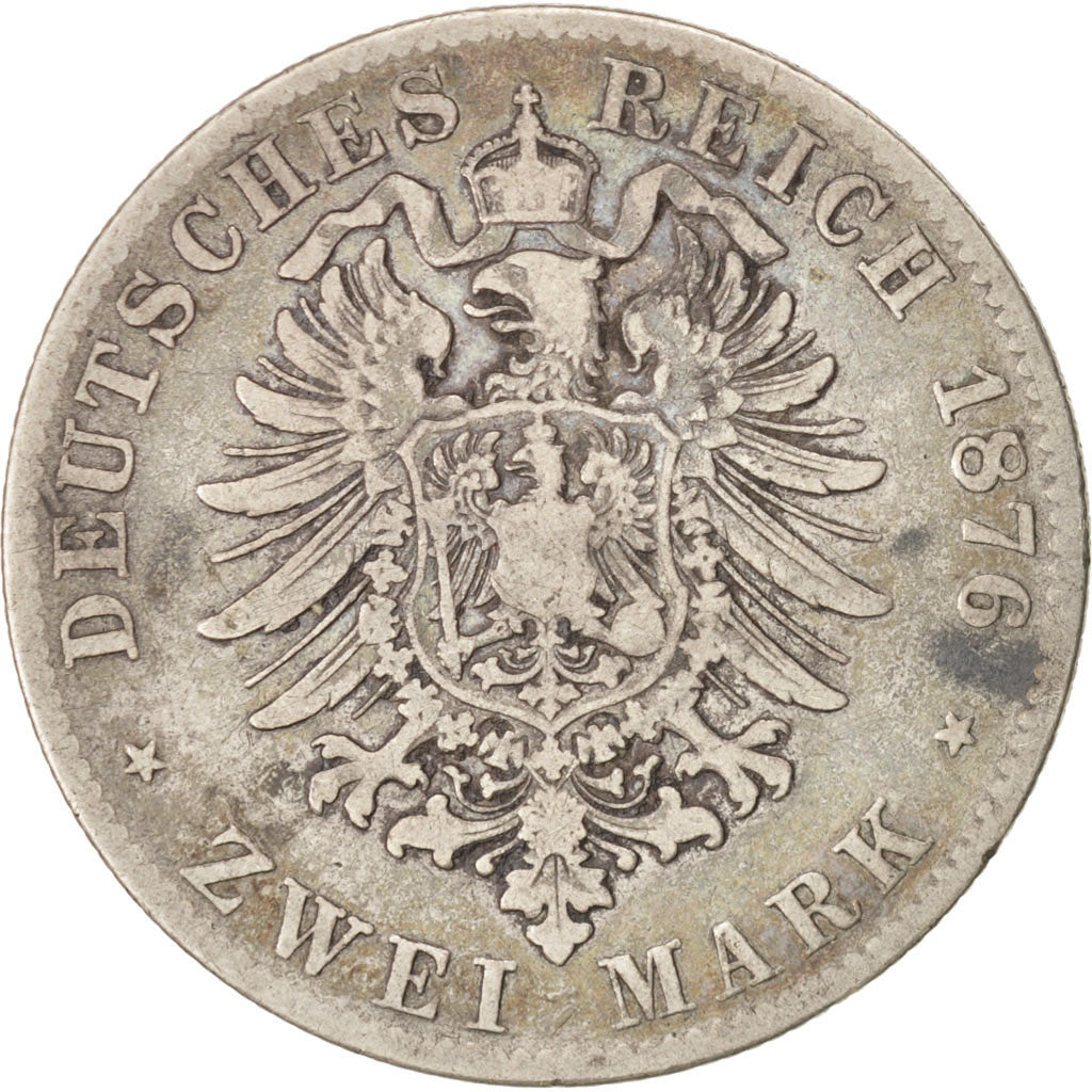 German States, BAVARIA, Ludwig II, 2 Mark, 1876, Munich, Silver, KM:903