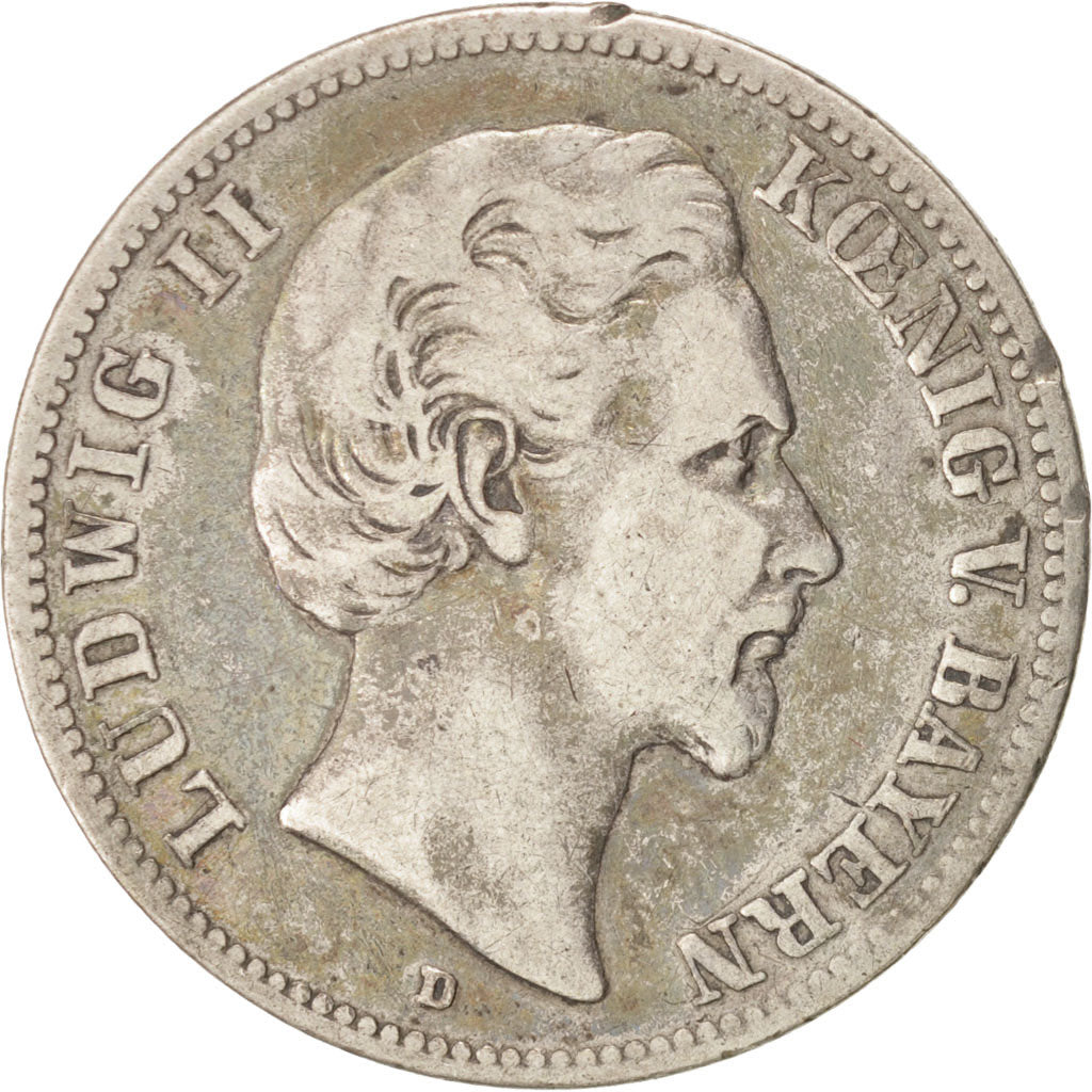 German States, BAVARIA, Ludwig II, 2 Mark, 1877, Munich, Silver, KM:903