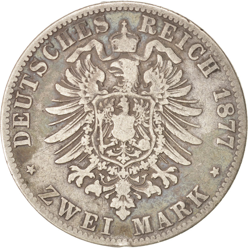 German States, BAVARIA, Ludwig II, 2 Mark, 1877, Munich, Silver, KM:903
