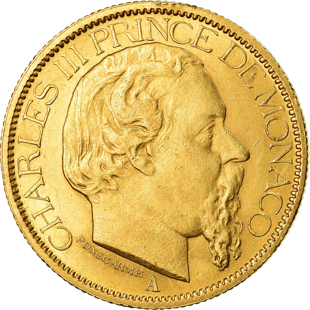 Coin, Monaco, Charles III, 100 Francs, Cent, 1884, Paris, AU(55-58), Gold, KM:99