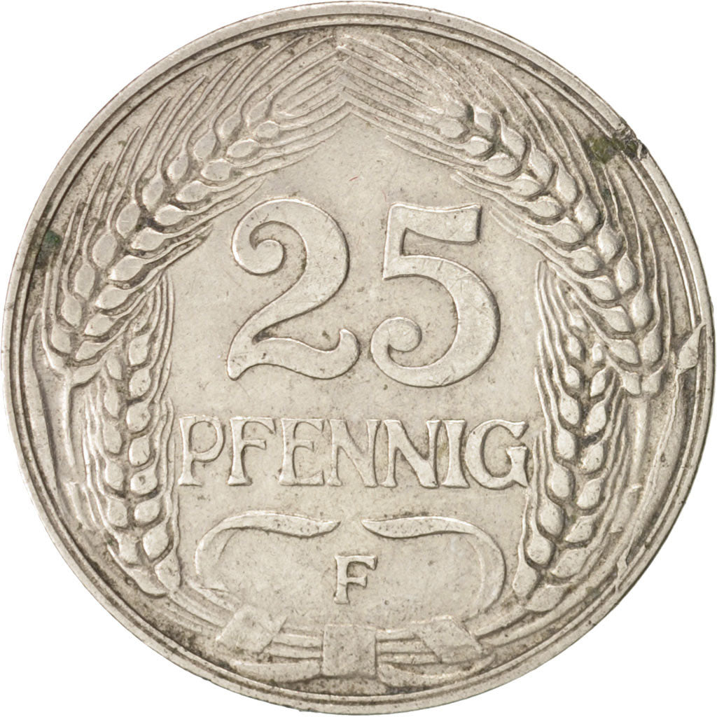 GERMANY - EMPIRE, Wilhelm II, 25 Pfennig, 1909, Stuttgart, Nickel, KM:18
