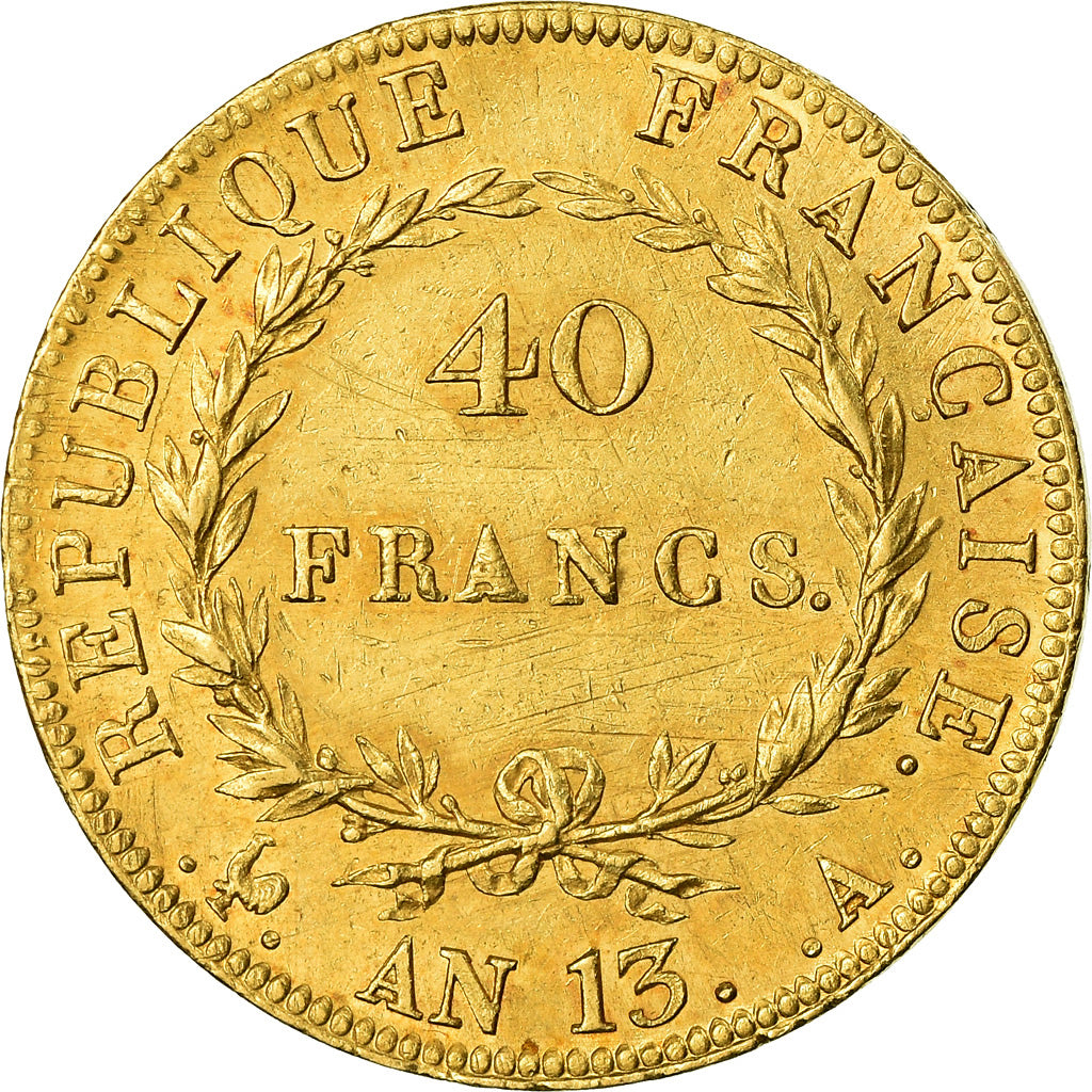 Moeda, França, Napoléon I, 40 Francs, AN 13, Paris, AU(55-58), Dourado
