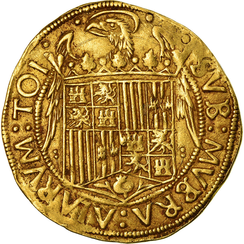 Moneda, España, Ferdinand & Isabella, Doble Excelente, Sevilla, MBC, Oro