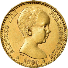 Moeda, Espanha, Alfonso XIII, 20 Pesetas, 1890, Madrid, AU(55-58), Dourado