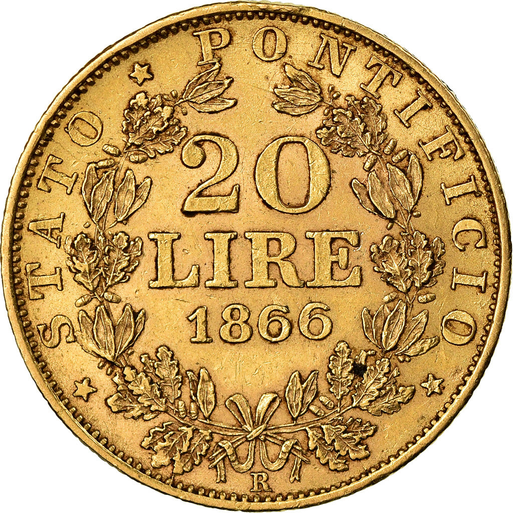Münze, Italien Staaten, PAPAL STATES, Pius IX, 20 Lire, 1866, Rome, SS, Gold