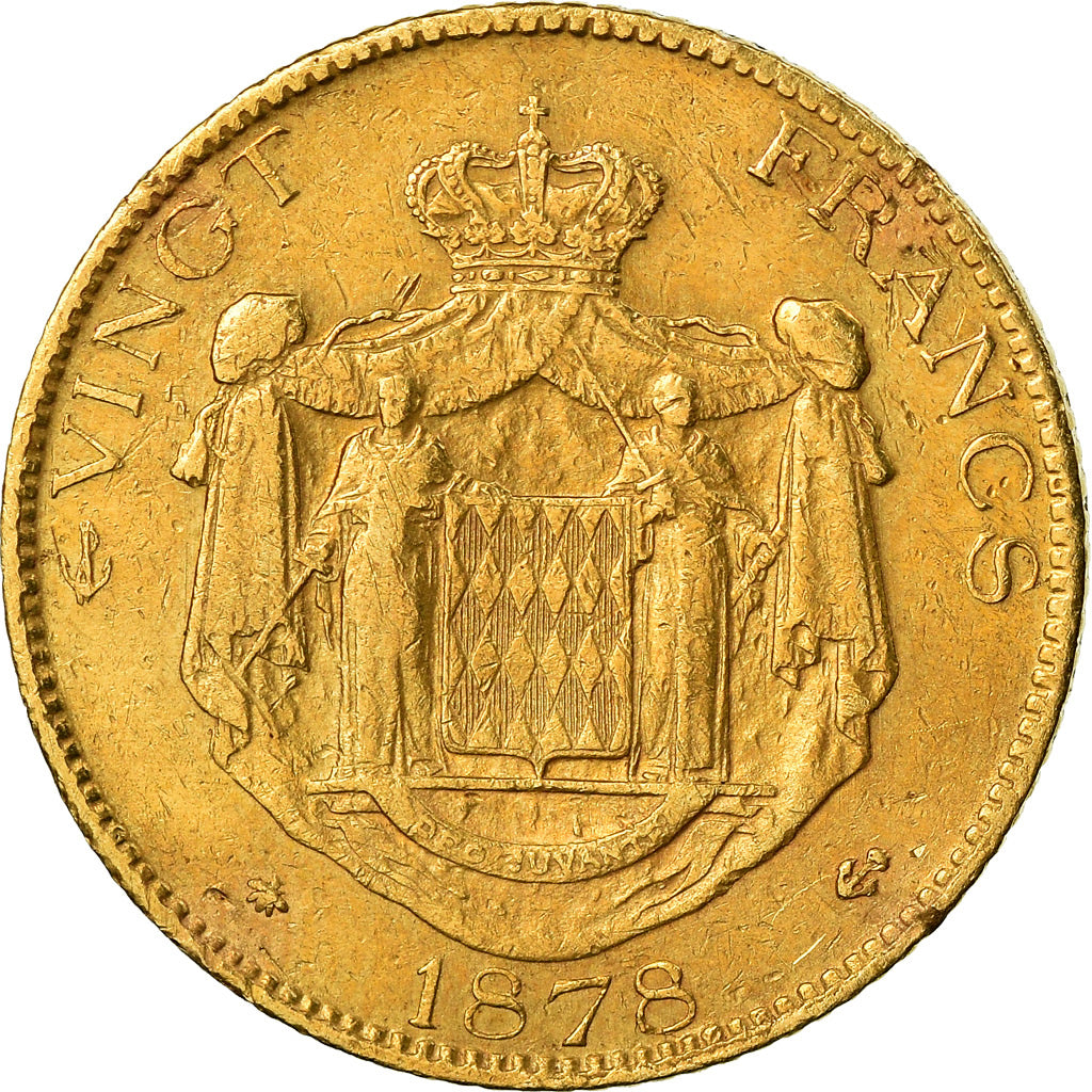 Coin, Monaco, Charles III, 20 Francs, Vingt, 1878, Paris, VF(30-35), Gold, KM:98