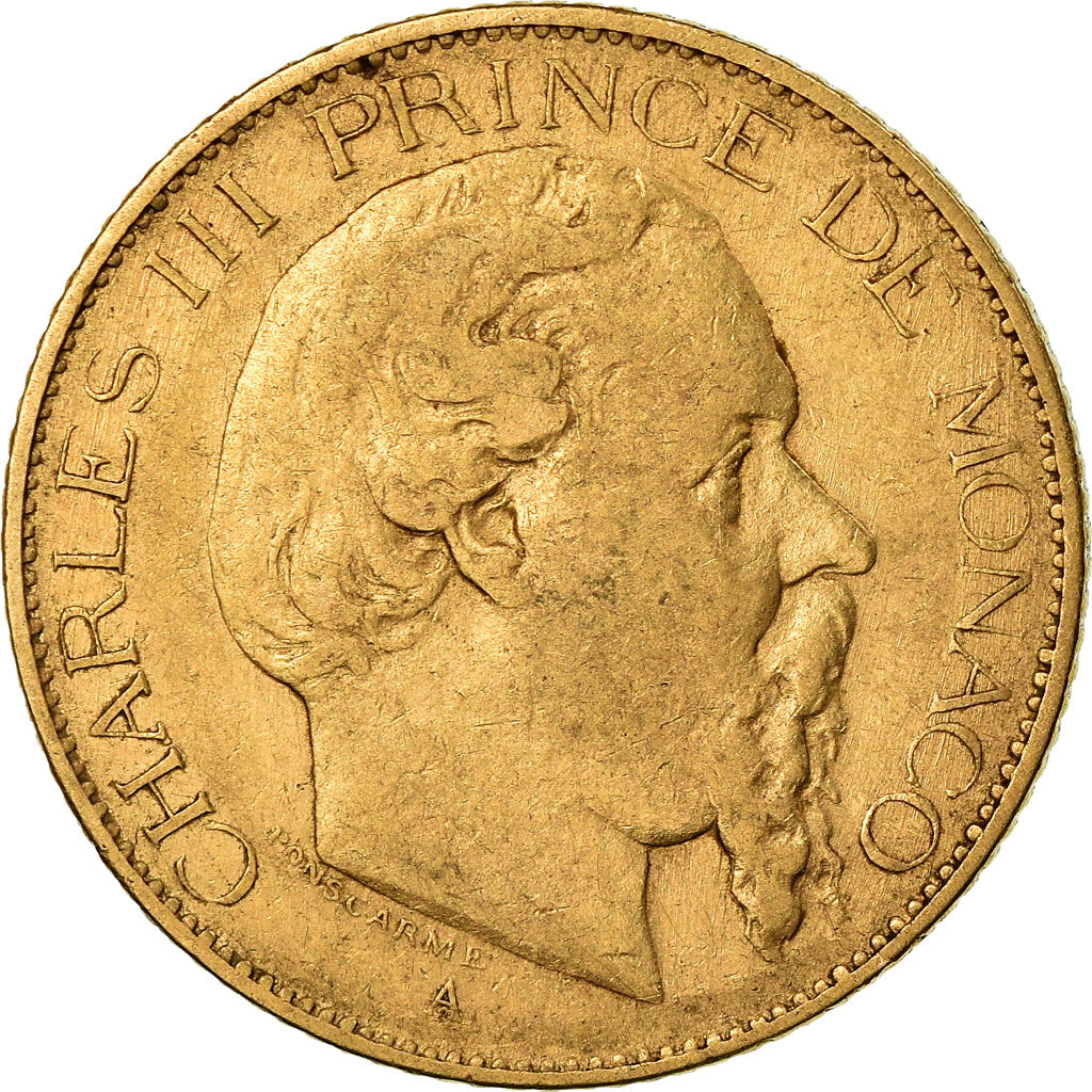 Coin, Monaco, Charles III, 20 Francs, Vingt, 1878, Paris, VF(30-35), Gold, KM:98