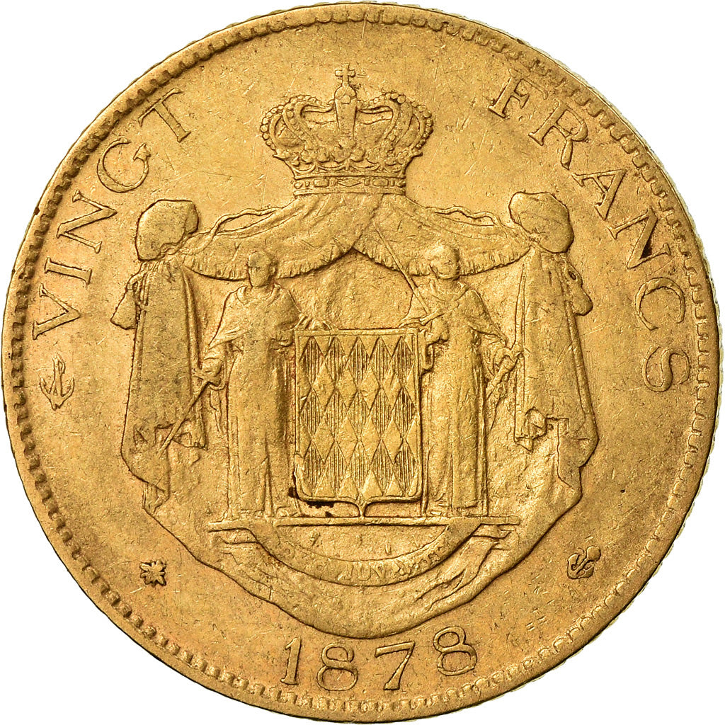 Coin, Monaco, Charles III, 20 Francs, Vingt, 1878, Paris, VF(30-35), Gold, KM:98
