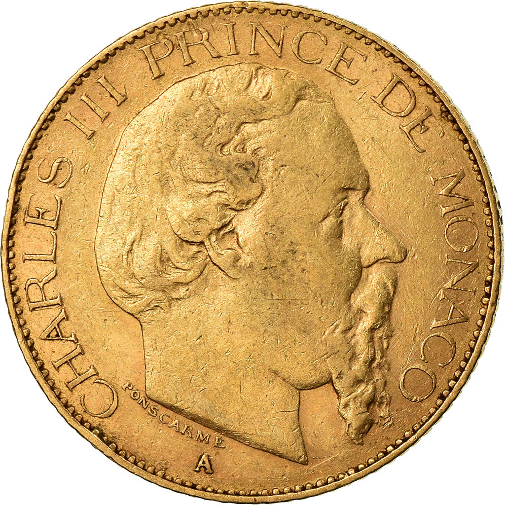 Coin, Monaco, Charles III, 20 Francs, Vingt, 1878, Paris, EF(40-45), Gold, KM:98