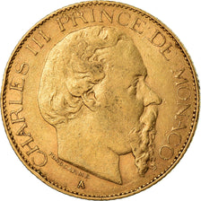 Coin, Monaco, Charles III, 20 Francs, Vingt, 1878, Paris, EF(40-45), Gold, KM:98