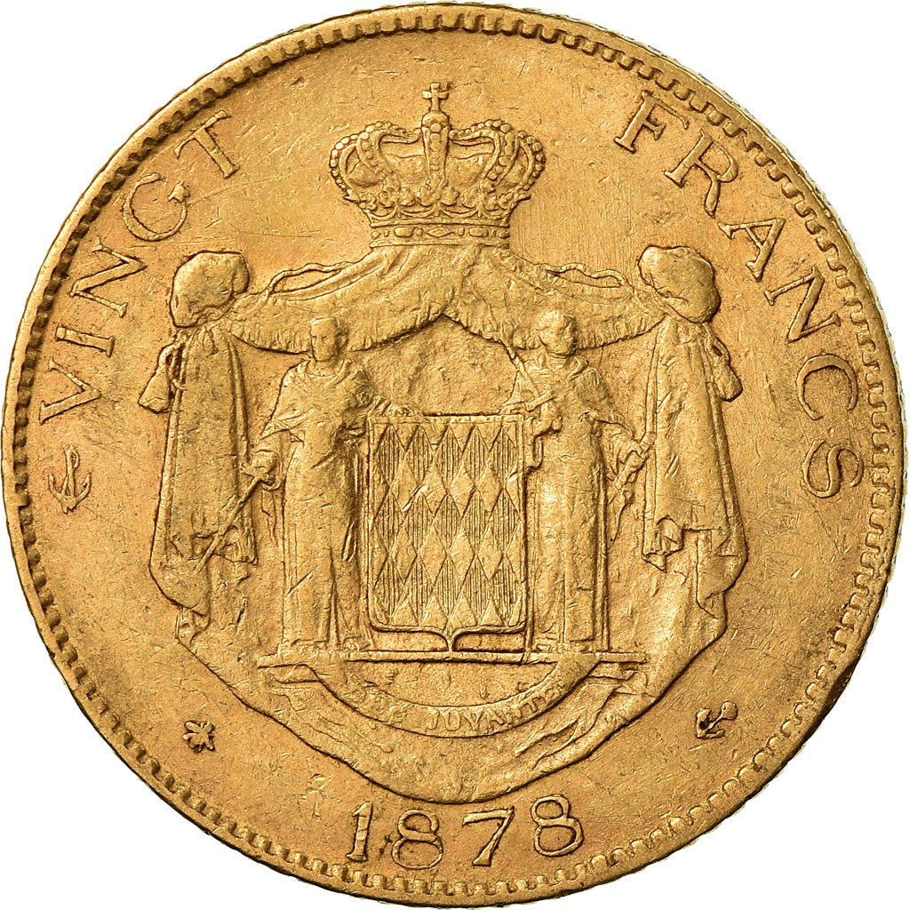 Coin, Monaco, Charles III, 20 Francs, Vingt, 1878, Paris, EF(40-45), Gold, KM:98