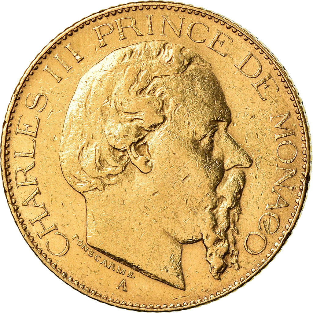 Coin, Monaco, Charles III, 20 Francs, Vingt, 1879, Paris, EF(40-45), Gold, KM:98