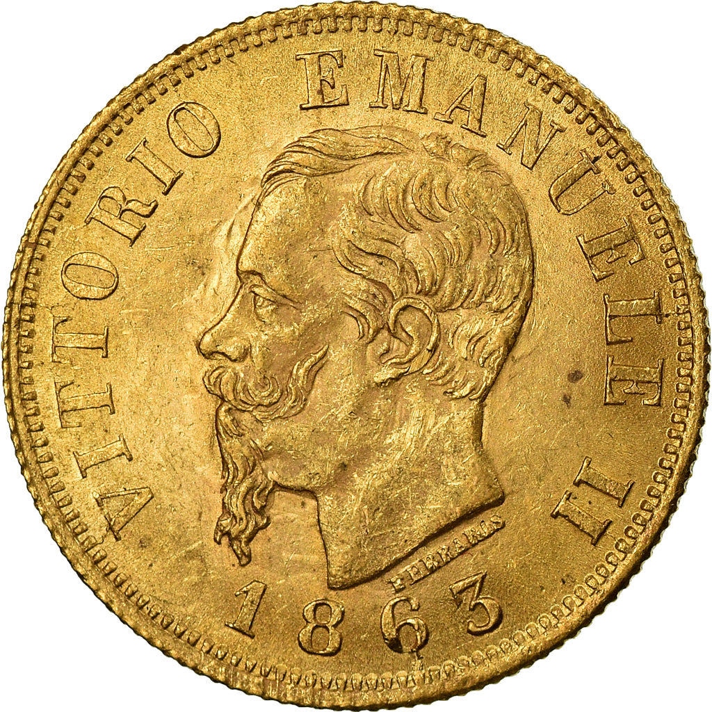 Coin, Italy, Vittorio Emanuele II, 10 Lire, 1863, Torino, MS(63), Gold, KM:9.3