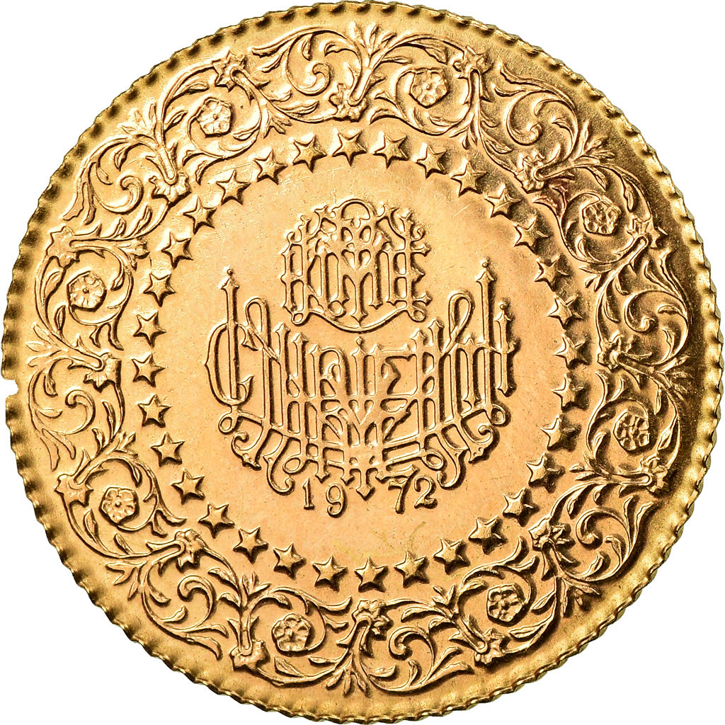 Coin, Turkey, 50 Kurush, 1972, MS(63), Gold, KM:871