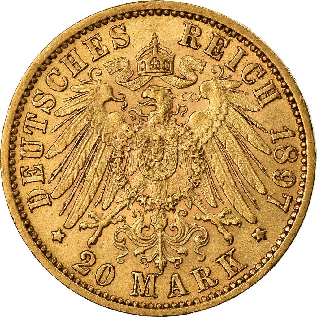 Moneda, Estados alemanes, WURTTEMBERG, Wilhelm II, 20 Mark, 1897, Freudenstadt