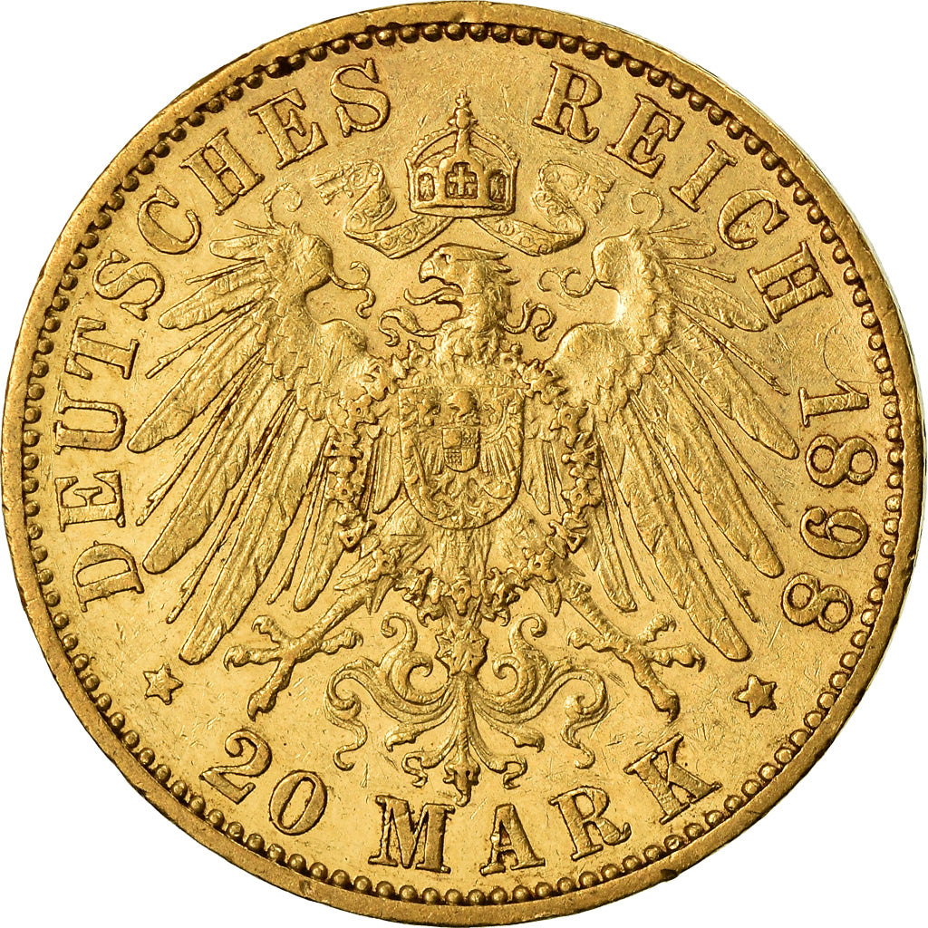 Monnaie, Etats allemands, HESSE-DARMSTADT, Ernst Ludwig, 20 Mark, 1898, Berlin