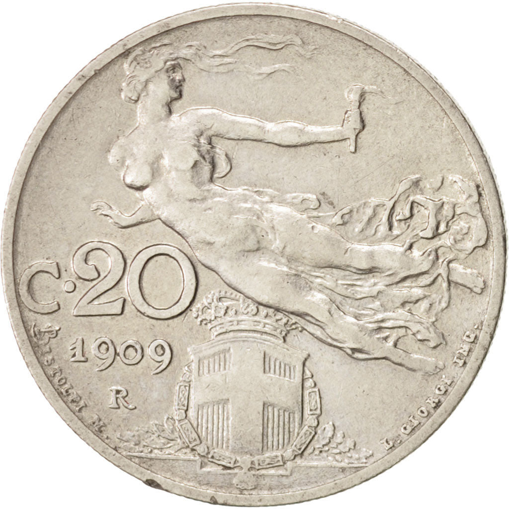 Coin, Italy, Vittorio Emanuele III, 20 Centesimi, 1909, Rome, AU(50-53), Nickel