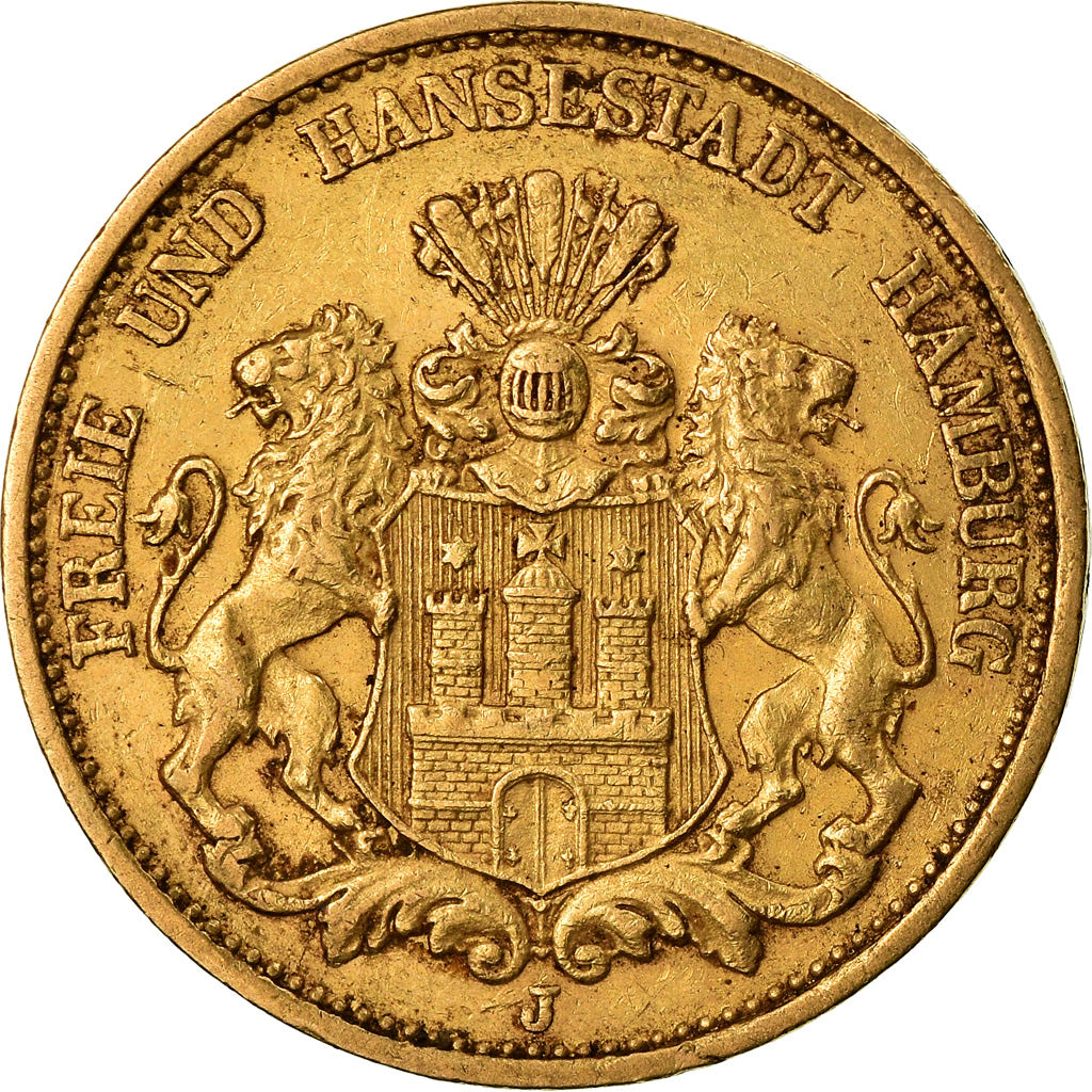 Moneda, Estados alemanes, HAMBURG, 20 Mark, 1887, Hamburg, MBC, Oro, KM:602