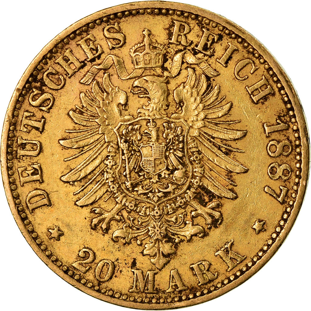 Moneda, Estados alemanes, HAMBURG, 20 Mark, 1887, Hamburg, MBC, Oro, KM:602