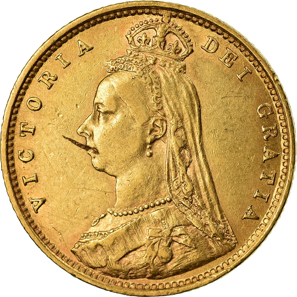 Moneda, Gran Bretaña, Victoria, 1/2 Sovereign, 1891, London, MBC+, Oro, KM:766