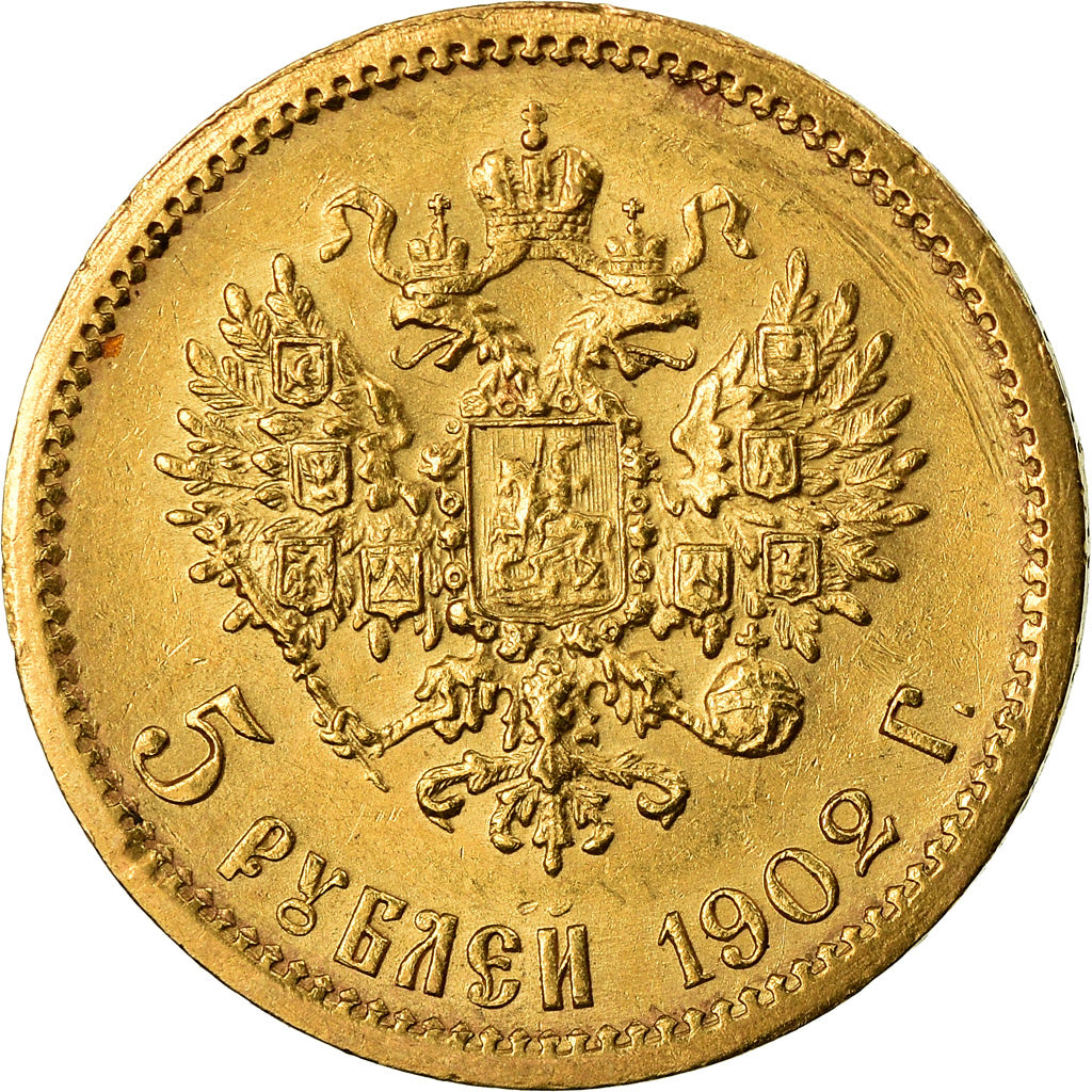 Moeda, Rússia, Nicholas II, 5 Roubles, 1902, St. Petersburg, AU(55-58)