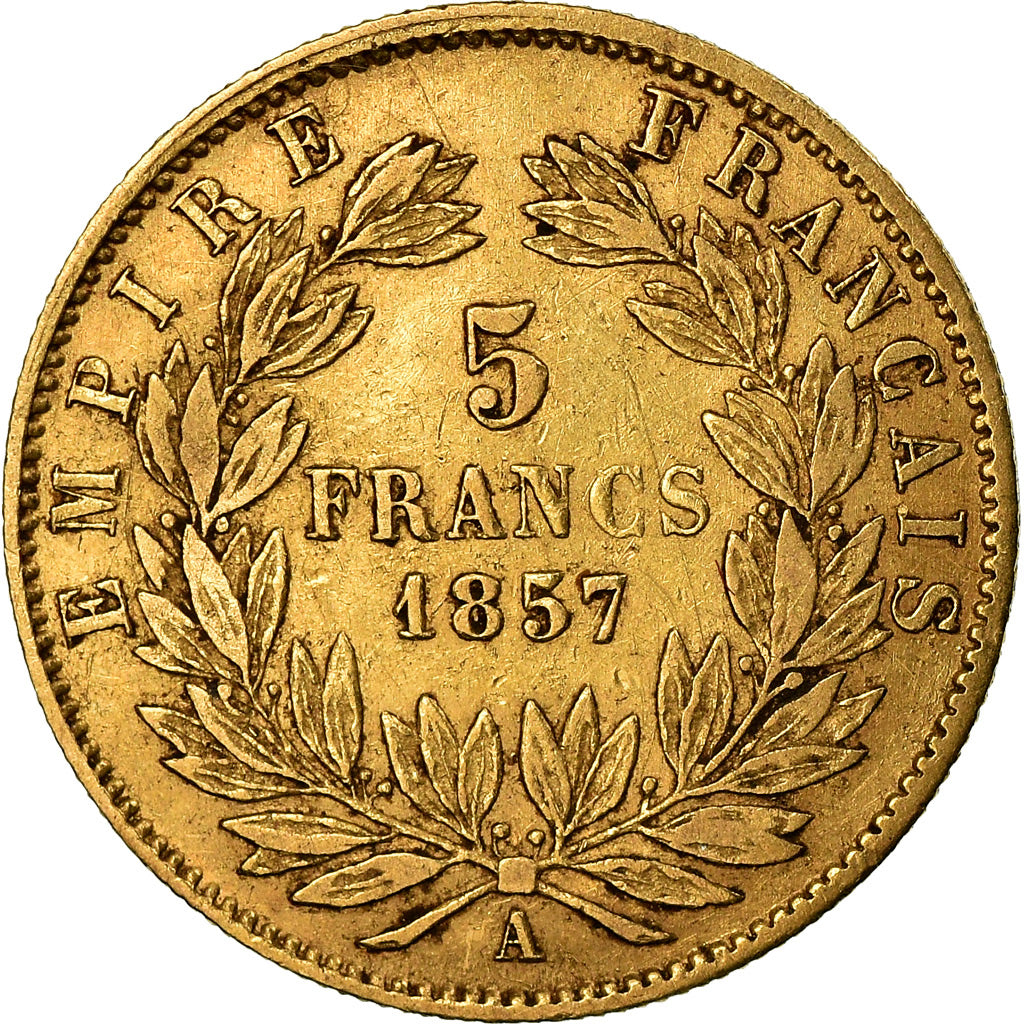 Münze, Frankreich, Napoleon III, 5 Francs, 1857, Paris, S+, Gold, KM:787.1