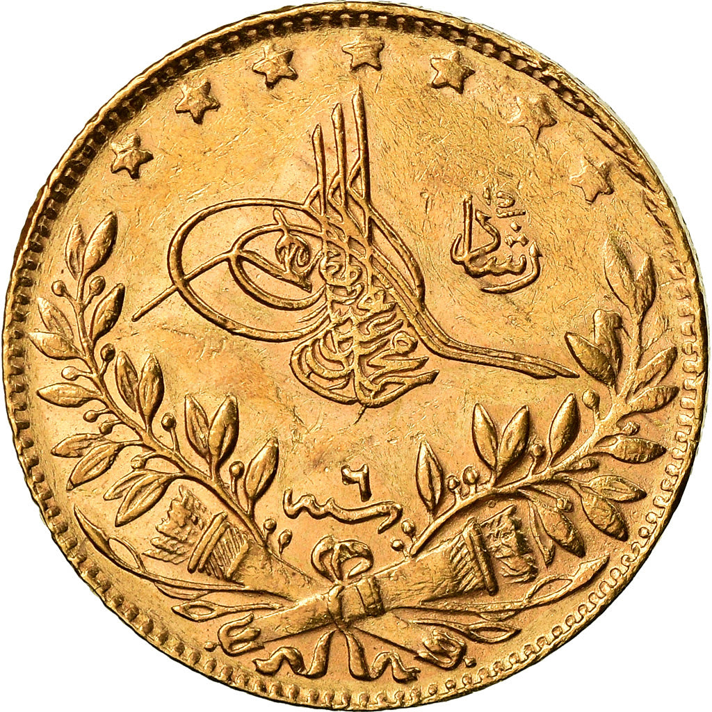 Moneda, Turquía, Muhammad V, 50 Kurush, 1914, Qustantiniyah, EBC, Oro, KM:753