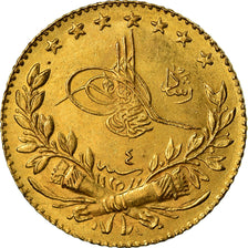Coin, Turkey, Muhammad V, 25 Kurush, 1912, Qustantiniyah, AU(55-58), Gold