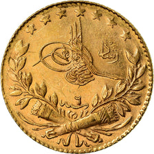 Coin, Turkey, Muhammad V, 25 Kurush, 1914, Qustantiniyah, AU(55-58), Gold