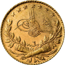 Coin, Turkey, Muhammad V, 25 Kurush, 1914, Qustantiniyah, AU(55-58), Gold