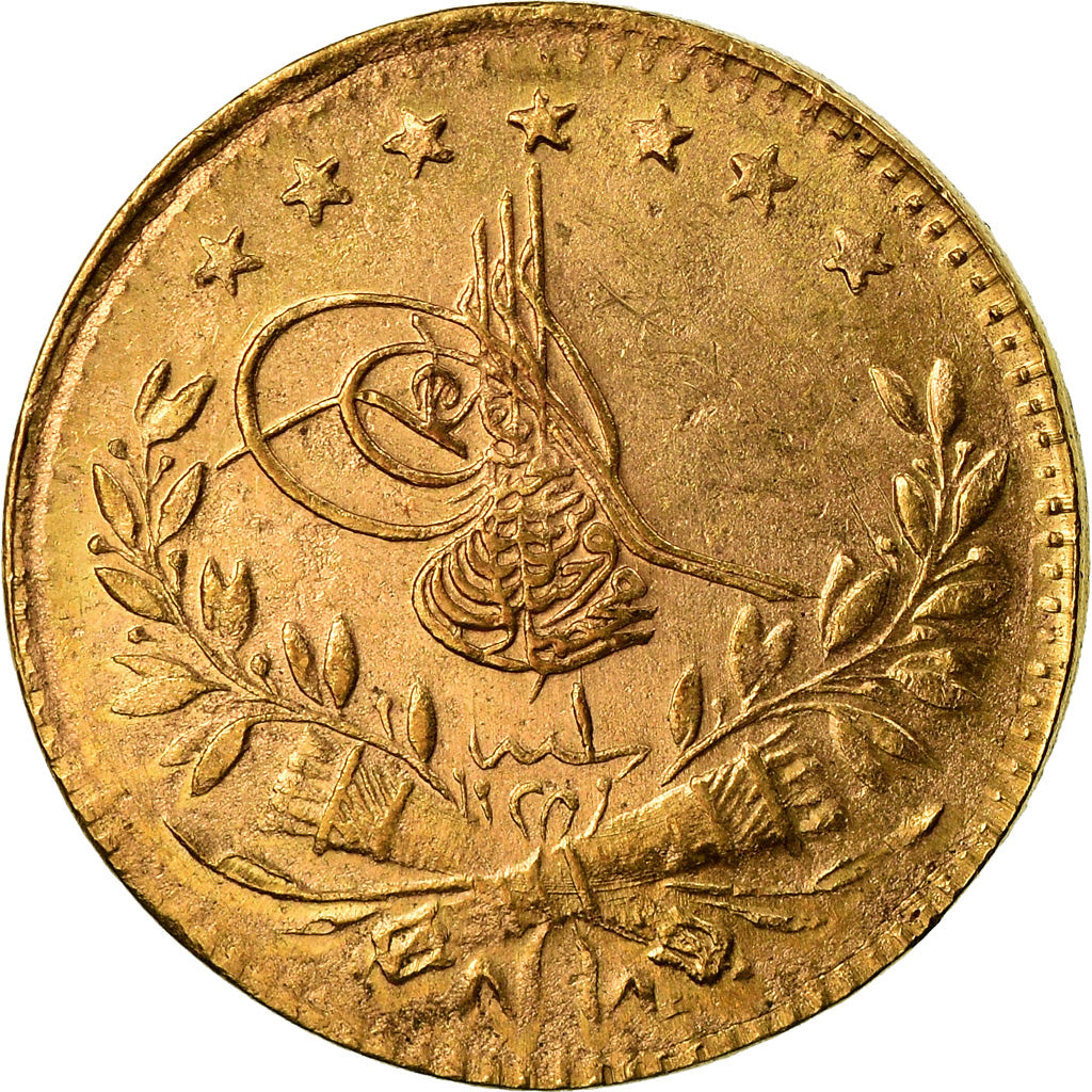 Coin, Turkey, Muhammad VI, 25 Kurush, 1917, Qustantiniyah, EF(40-45), Gold