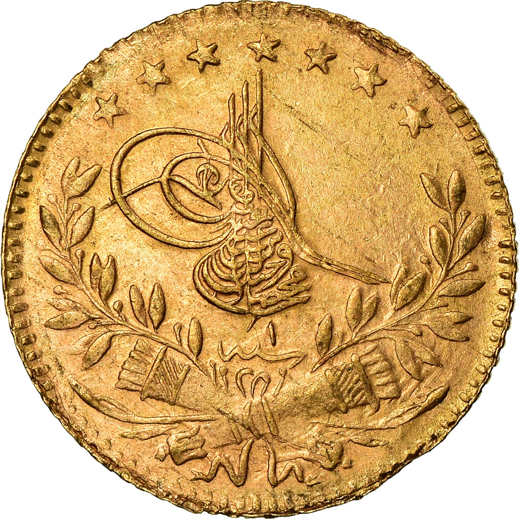 Coin, Turkey, Muhammad VI, 25 Kurush, 1917, Qustantiniyah, EF(40-45), Gold