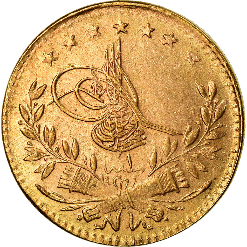 Coin, Turkey, Muhammad VI, 25 Kurush, 1917, Qustantiniyah, EF(40-45), Gold